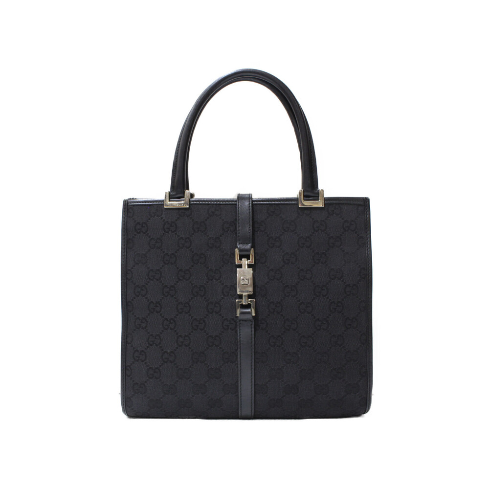 GUCCI Jackie Tote Bag GG Canvas Leather Black